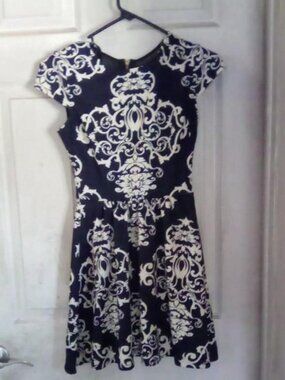 Navy Blue and White Floral Dress